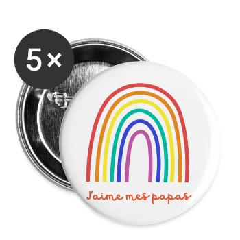J'aime mes papas - Lot de 5 grands badges (56 mm) - blanc - Devant