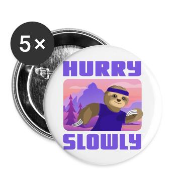 hurry slowly Faultier wandern sport Natur outdoor - Buttons groß 56 mm (5er Pack) - Weiß - Vorne