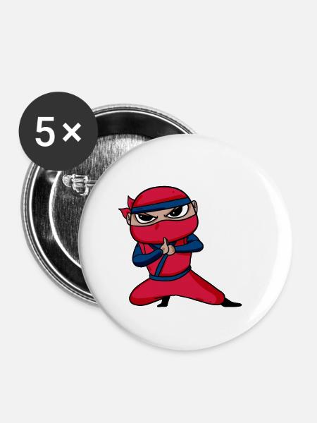 Ninja Rot - Buttons groß 56 mm (5er Pack) - Weiß