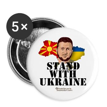 Ukraine Nordmazedonien Wolodymyr Selenskyj T-Shirt - Buttons groß 56 mm (5er Pack) - Weiß - Vorne