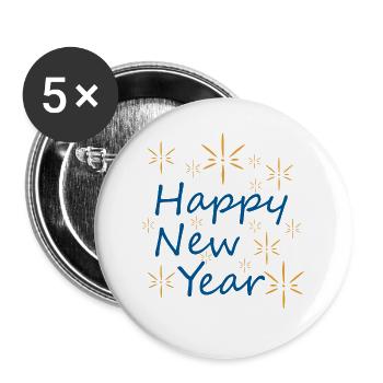 Nouvel An: Étoiles et Bonheur - Lot de 5 grands badges (56 mm) - blanc - Devant