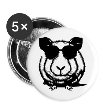 Meerschweinchen cool Sonnenbrille lustig Vektor 2 - Buttons groß 56 mm (5er Pack) - Weiß - Vorne