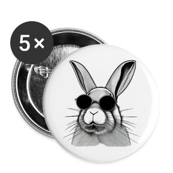 Hase Haustier Tier cool Sonnenbrillen Hasen Design - Buttons groß 56 mm (5er Pack) - Weiß - Vorne