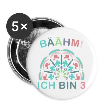3 Jahre Geburtstagskind Regenbogen 3. Geburtstag - Buttons groß 56 mm (5er Pack) - Weiß - Vorne