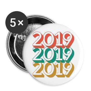 Anniversaire année 2019 / Vintage 2019 - Lot de 5 grands badges (56 mm) - blanc - Devant
