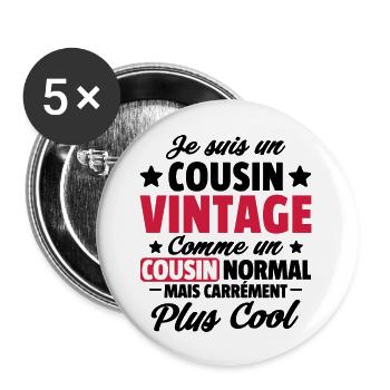 cousin vintage / cadeau humour cousin - Lot de 5 grands badges (56 mm) - blanc - Devant