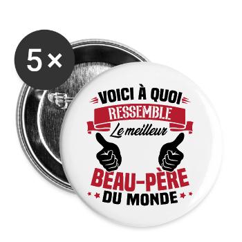 Le meilleur beau-papa du monde - Cadeau beau-papa - Lot de 5 grands badges (56 mm) - blanc - Devant