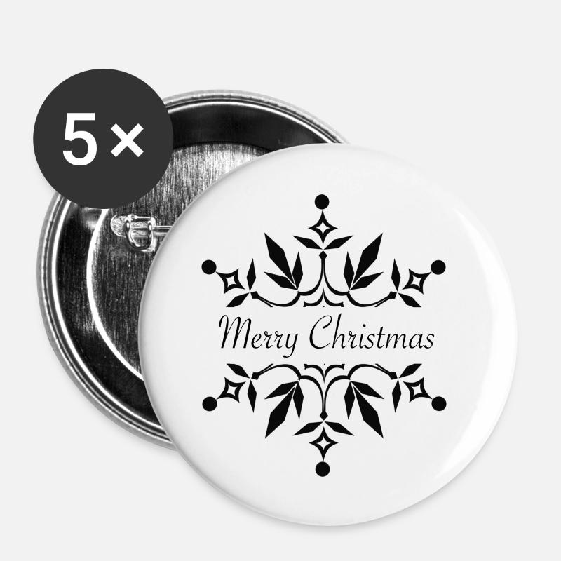 Merry Christmas Flake - Buttons large 2.2''/56 mm (5-pack) - white