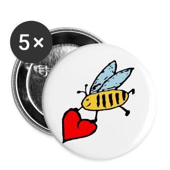 süße Biene mit großem Herz - Buttons groß 56 mm (5er Pack) - Weiß - Vorne
