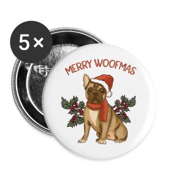 Joyeux Woofmas - Joyeux Noël Boston Terrier - Lot de 5 grands badges (56 mm) - blanc - Devant