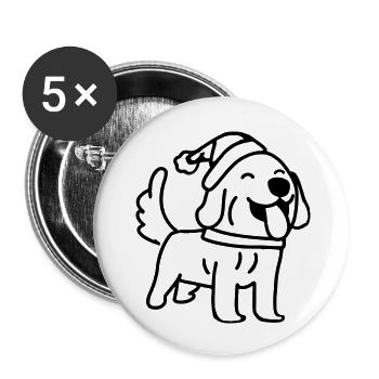 Chien avec chapeau de Noël Idée cadeau amusante - Lot de 5 grands badges (56 mm) - blanc - Devant