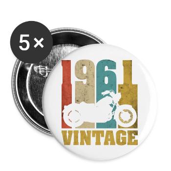 1961 Jahrgang Geburtstag Biker Motorrad Geschenk - Buttons groß 56 mm (5er Pack) - Weiß - Vorne