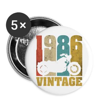 1986 Jahrgang Geburtstag Biker Motorrad Geschenk - Buttons groß 56 mm (5er Pack) - Weiß - Vorne