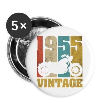 1955 Jahrgang Geburtstag Biker Motorrad Geschenk - Buttons groß 56 mm (5er Pack) - Weiß - Vorne