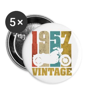 1957 Jahrgang Geburtstag Biker Motorrad Geschenk - Buttons groß 56 mm (5er Pack) - Weiß - Vorne