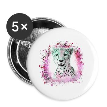 léopard, chat, chat sauvage, graffiti, peinture, rose - Lot de 5 grands badges (56 mm) - blanc - Devant