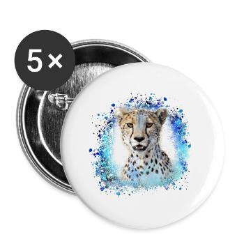 léopard, chat, chat sauvage, graffiti, peinture, bleu - Lot de 5 grands badges (56 mm) - blanc - Devant