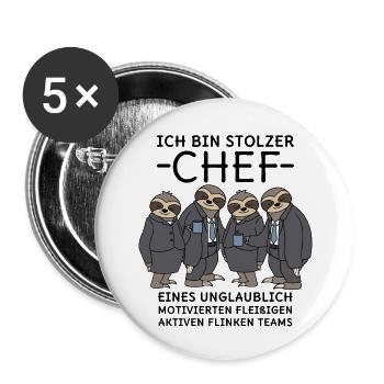 Stolzer Chef unglaublich fleißiges Team Faultiere - Buttons groß 56 mm (5er Pack) - Weiß - Vorne