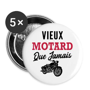 vieux motard / humour moto vintage - Lot de 5 grands badges (56 mm) - blanc - Devant