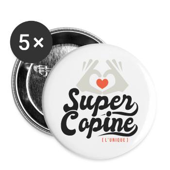 Super copine l unique cadeau copine amie - Lot de 5 grands badges (56 mm) - blanc - Devant