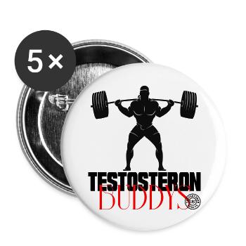 Testosteron Buddys Fitness Bodybuilding Workout - Buttons groß 56 mm (5er Pack) - Weiß - Vorne