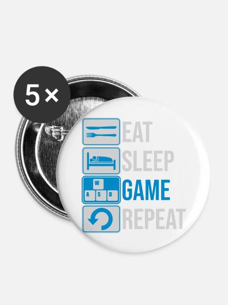 eat sleep game repeat - Buttons groß 56 mm (5er Pack) - Weiß