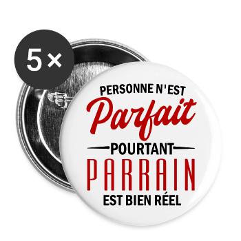 mon parrain est parfait - Lot de 5 grands badges (56 mm) - blanc - Devant
