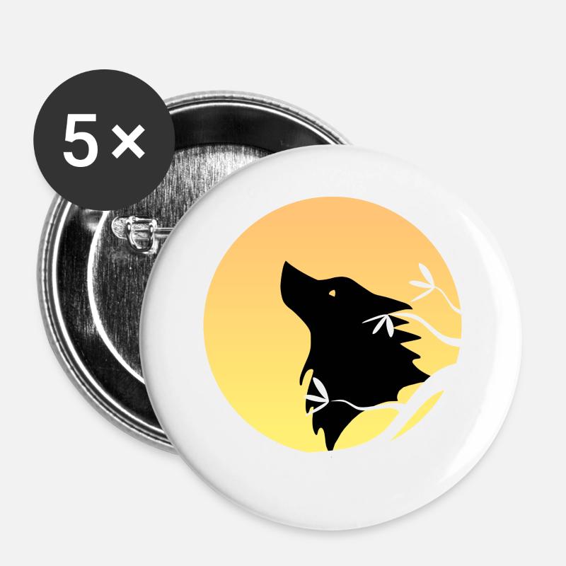 Wolf silhouette - Buttons large 2.2''/56 mm (5-pack) - white
