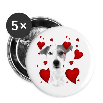 Jack Russel mit Herzen - Buttons groß 56 mm (5er Pack) - Weiß - Vorne