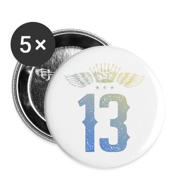 13 Zahl Krone - Buttons groß 56 mm (5er Pack) - Weiß - Vorne