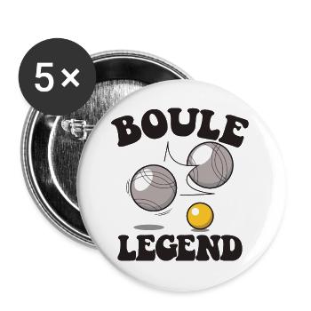 Boule Legend Tenue de pétanque pour Bouler pour - Lot de 5 grands badges (56 mm) - blanc - Devant