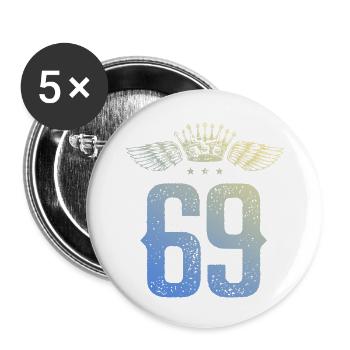 69 Zahl Krone - Buttons groß 56 mm (5er Pack) - Weiß - Vorne