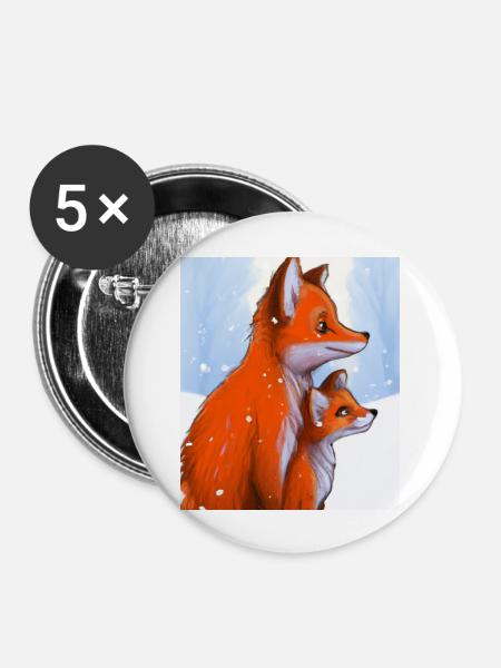 Füchse im Schnee - Buttons groß 56 mm (5er Pack) - Weiß