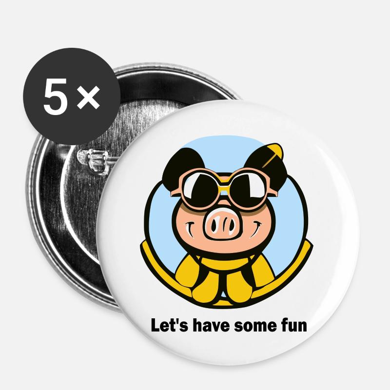 Fun with the pig - Buttons large 2.2''/56 mm (5-pack) - white