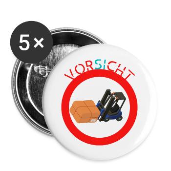 Vorsicht Gabelstapler - Buttons groß 56 mm (5er Pack) - Weiß - Vorne