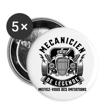 Mécanicien de légende cadeau mécanique homme - Lot de 5 grands badges (56 mm) - blanc - Devant