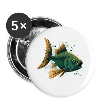 Fische mit offenem Maul - Buttons groß 56 mm (5er Pack) - Weiß - Vorne
