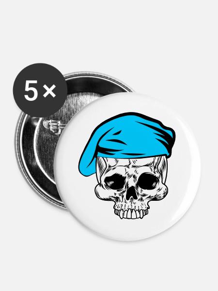 Skelettblaues Barett - Buttons groß 56 mm (5er Pack) - Weiß