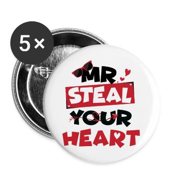 Mr Steal Your Heart - Lot de 5 grands badges (56 mm) - blanc - Devant