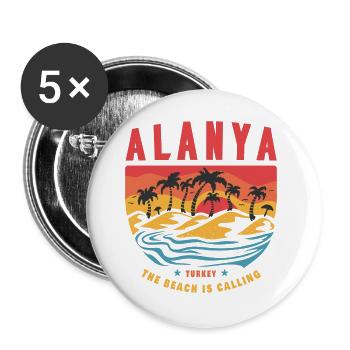 Design de plage vintage à Alanya, en Turquie - Lot de 5 grands badges (56 mm) - blanc - Devant