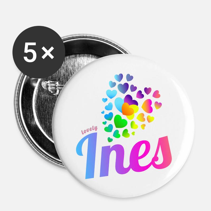 Ines Geburtstag Inés - Buttons groß 56 mm (5er Pack) - Weiß