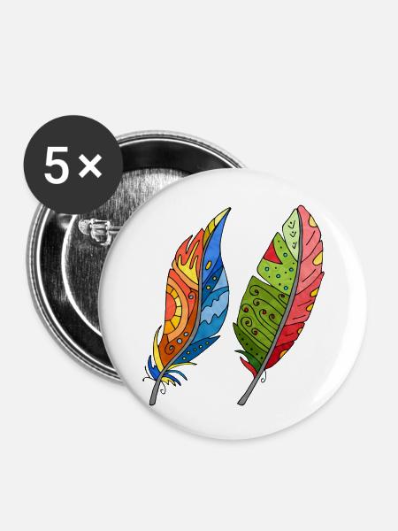 Feder - Buttons groß 56 mm (5er Pack) - Weiß