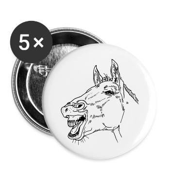 Lachendes Pferd - Buttons groß 56 mm (5er Pack) - Weiß - Vorne
