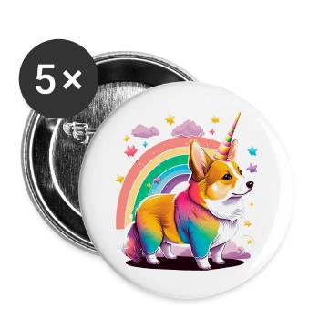 Licorne Corgi - Lot de 5 grands badges (56 mm) - blanc - Devant