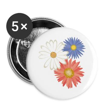 3 fleurs - Lot de 5 grands badges (56 mm) - blanc - Devant