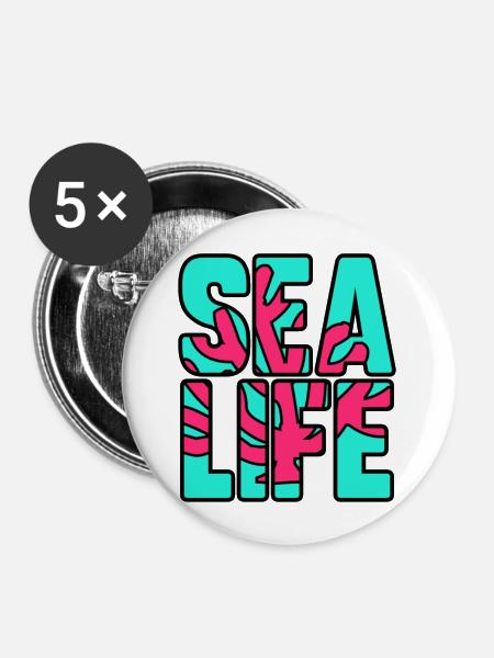 Leben im Meer - Buttons groß 56 mm (5er Pack) - Weiß