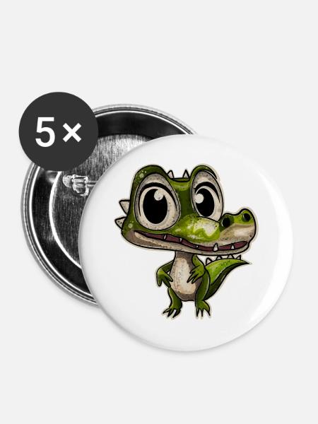 Alligator Krokodil - Buttons groß 56 mm (5er Pack) - Weiß