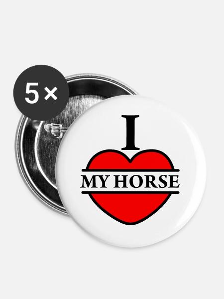 Ich liebe mein Pferd - Buttons groß 56 mm (5er Pack) - Weiß