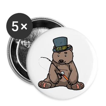 Braunbär Grizzly Amgler Angelrute fischen angeln - Buttons groß 56 mm (5er Pack) - Weiß - Vorne