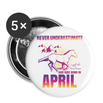 This girl loves horses | April - Buttons large 2.2''/56 mm (5-pack) - white - Front